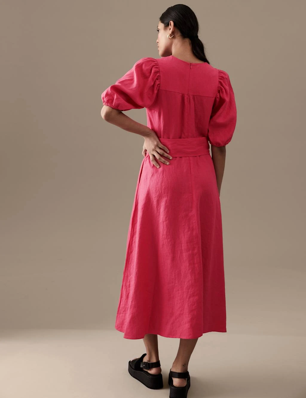 Pure Irish Linen V-Neck Midaxi Waisted Dress 5 Pure Irish Linen V-Neck Midaxi Waisted Dress - Image 5
