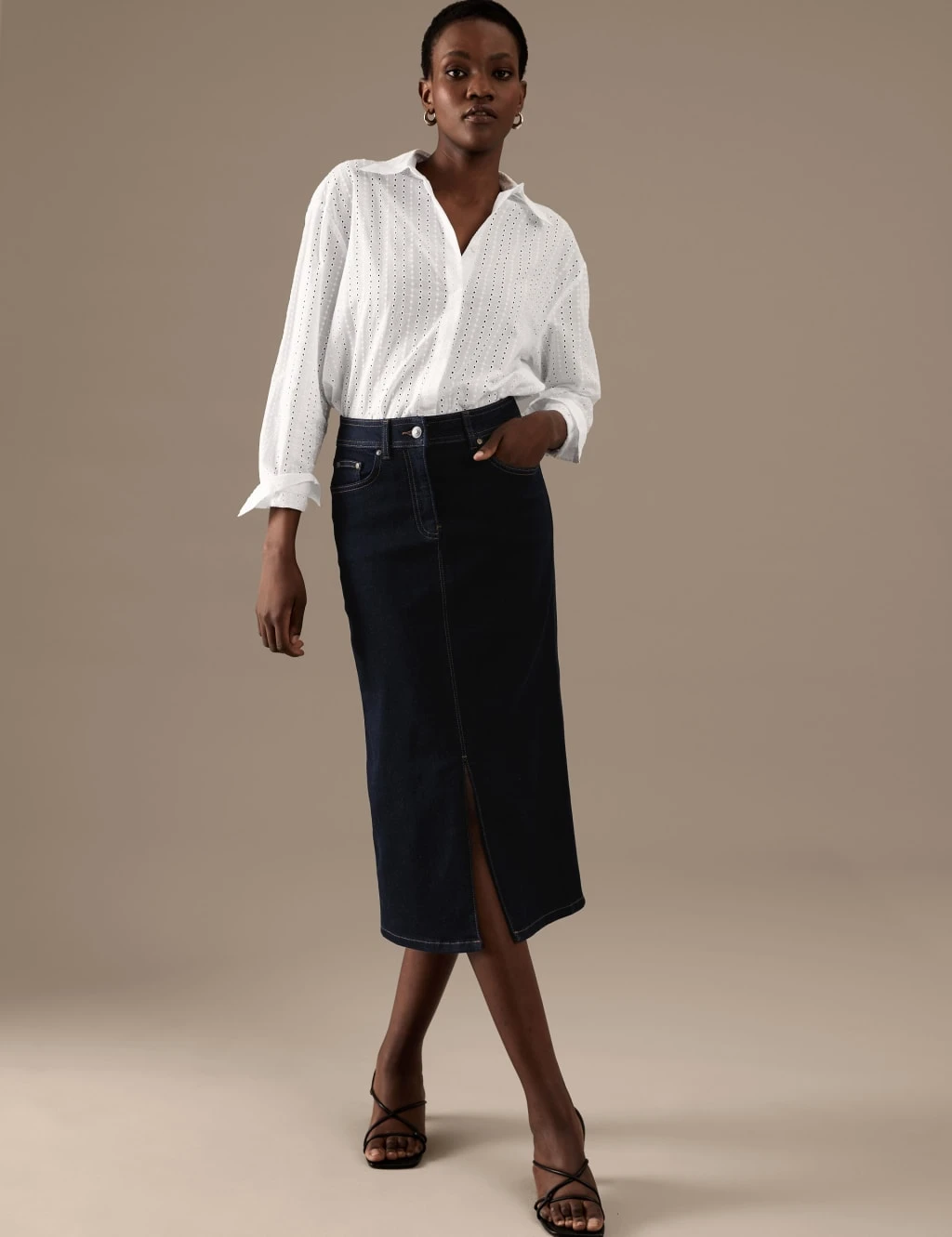 Denim Button Front Midaxi A-Line Skirt 1 Denim Button Front Midaxi A-Line Skirt