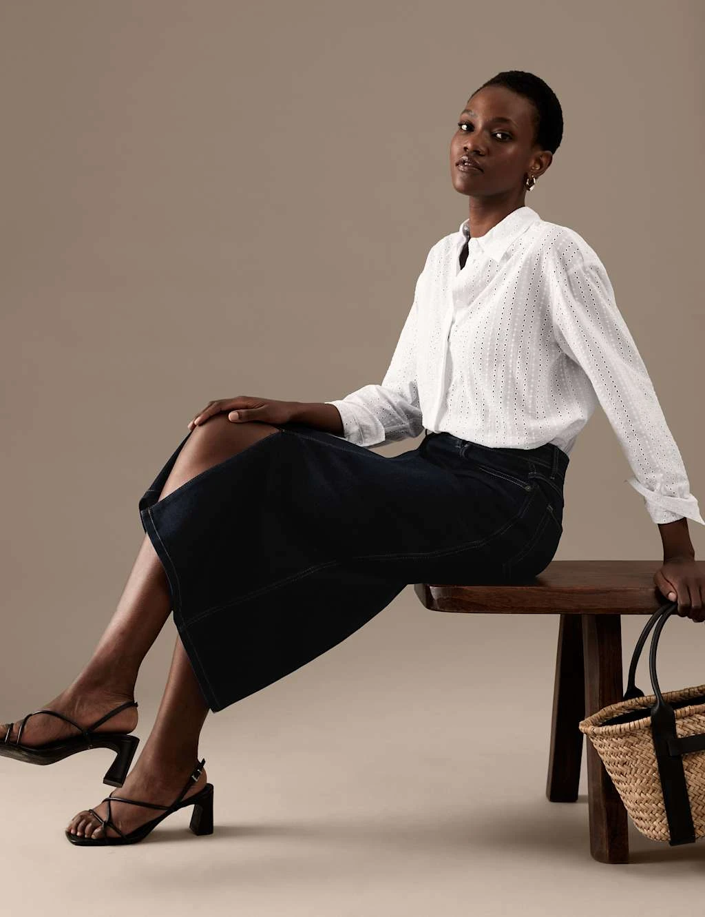 Denim Button Front Midaxi A-Line Skirt 3 Denim Button Front Midaxi A-Line Skirt - Image 3