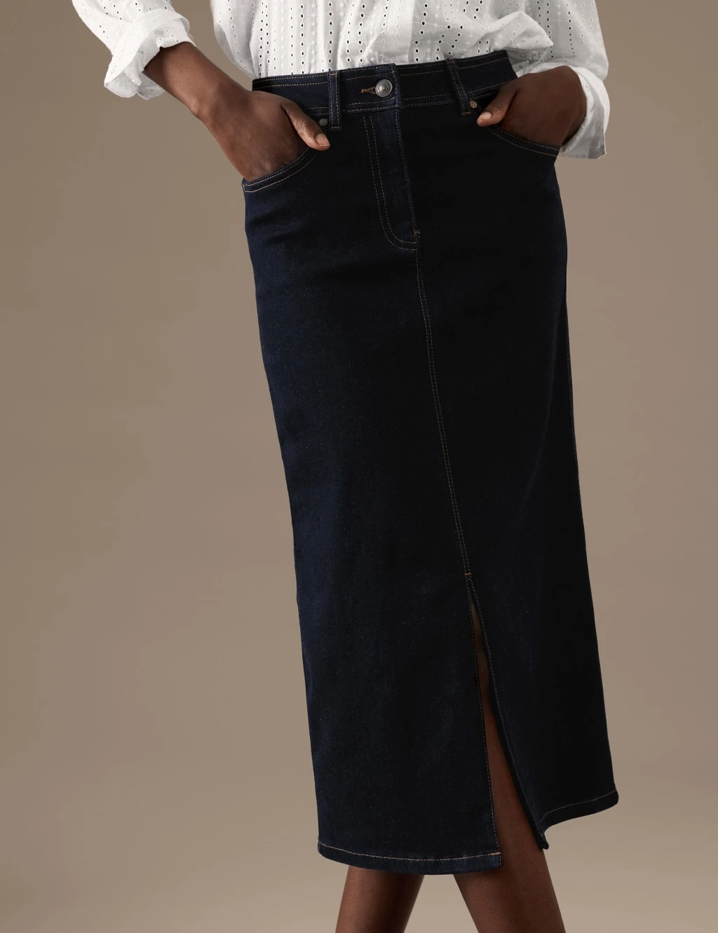 Denim Button Front Midaxi A-Line Skirt 4 Denim Button Front Midaxi A-Line Skirt - Image 4