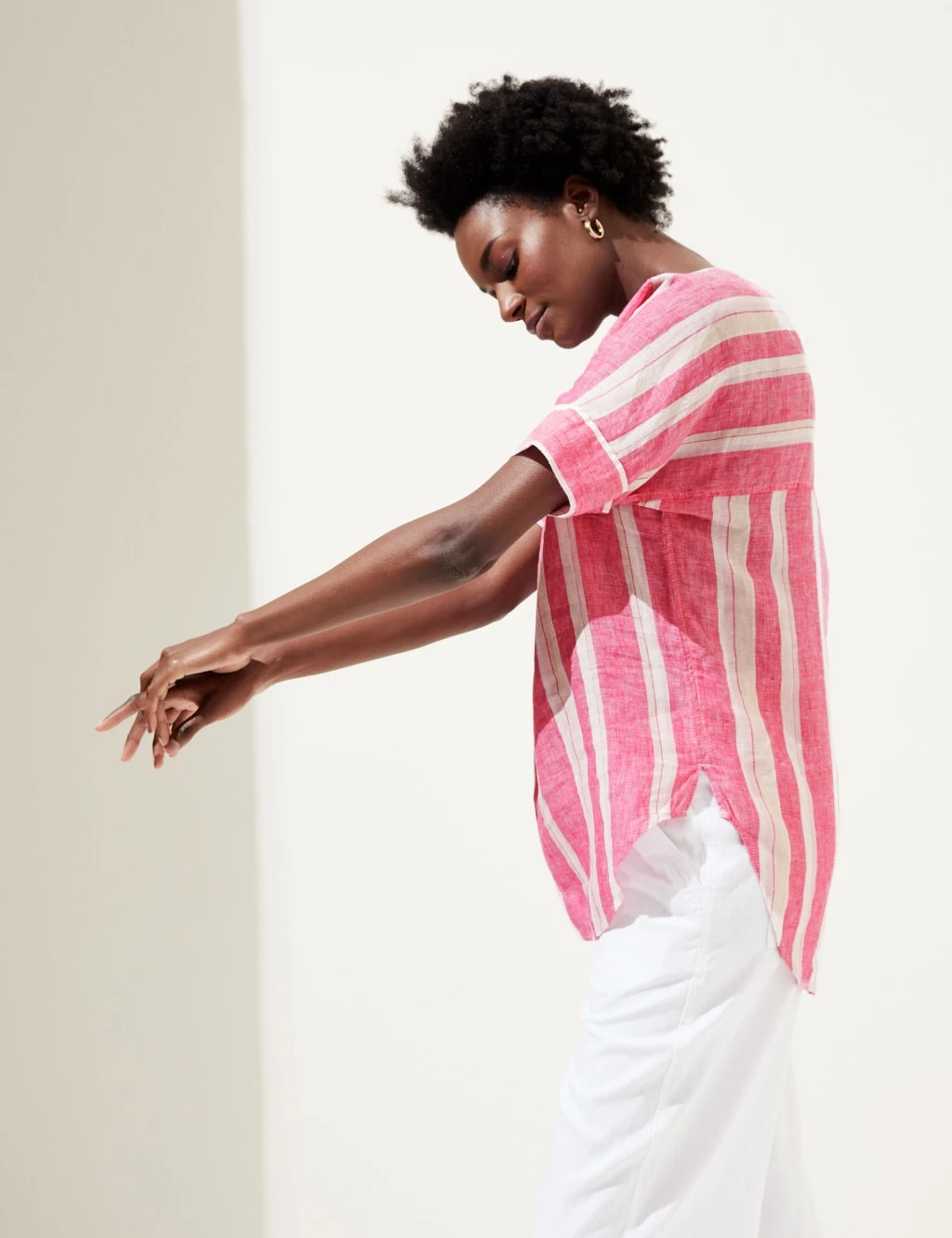 Pure Linen Striped V-Neck Popover Blouse 4 Pure Linen Striped V-Neck Popover Blouse - Image 4