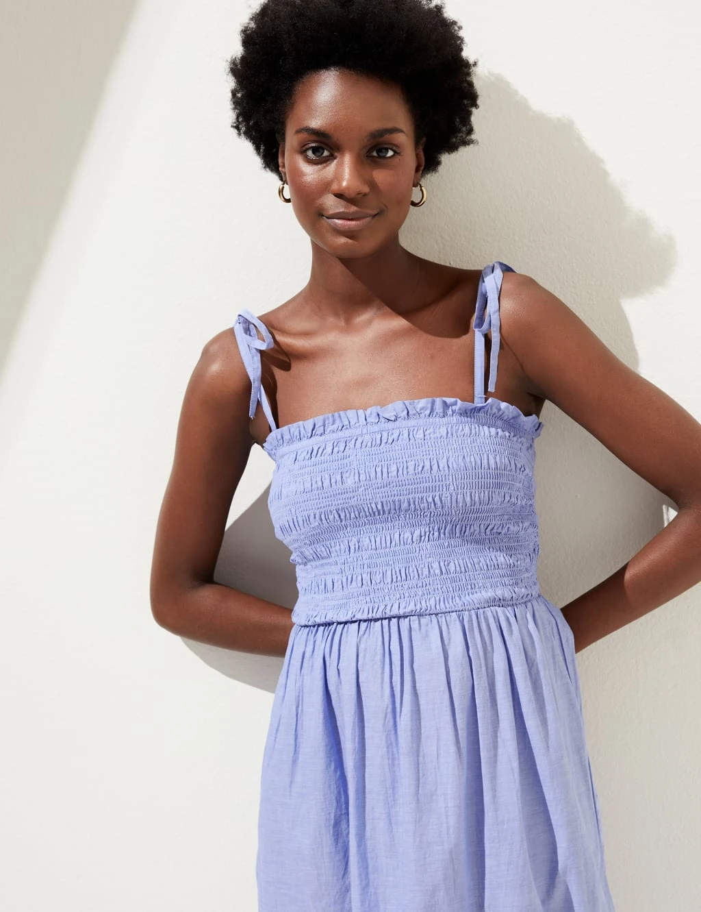 Pure Cotton Shirred Midi Beach Dress 3 Pure Cotton Shirred Midi Beach Dress - Image 3