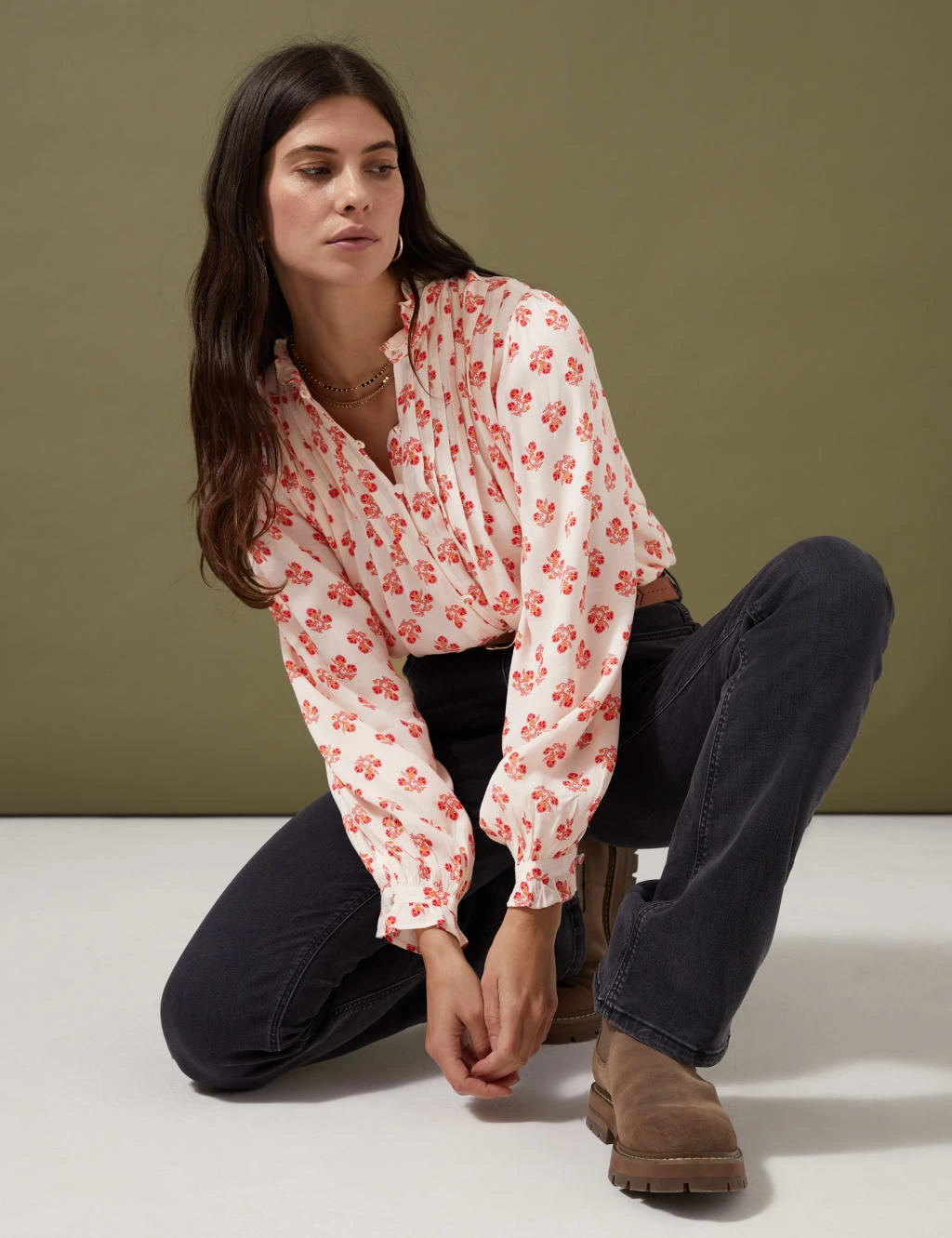 Floral Pintuck Long Sleeve Blouse 1 Floral Pintuck Long Sleeve Blouse