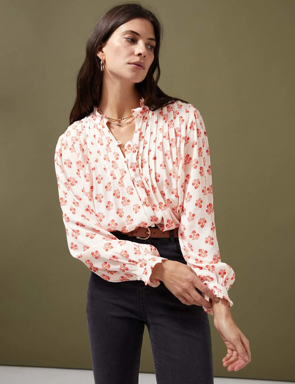 Floral Pintuck Long Sleeve Blouse 4 Floral Pintuck Long Sleeve Blouse - Image 4