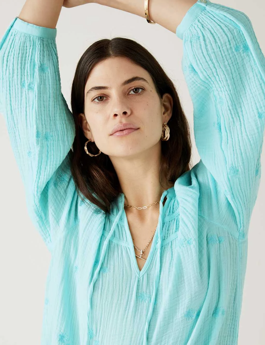 Pure Cotton Embroidered Notch Neck Blouse 4 Pure Cotton Embroidered Notch Neck Blouse - Image 4