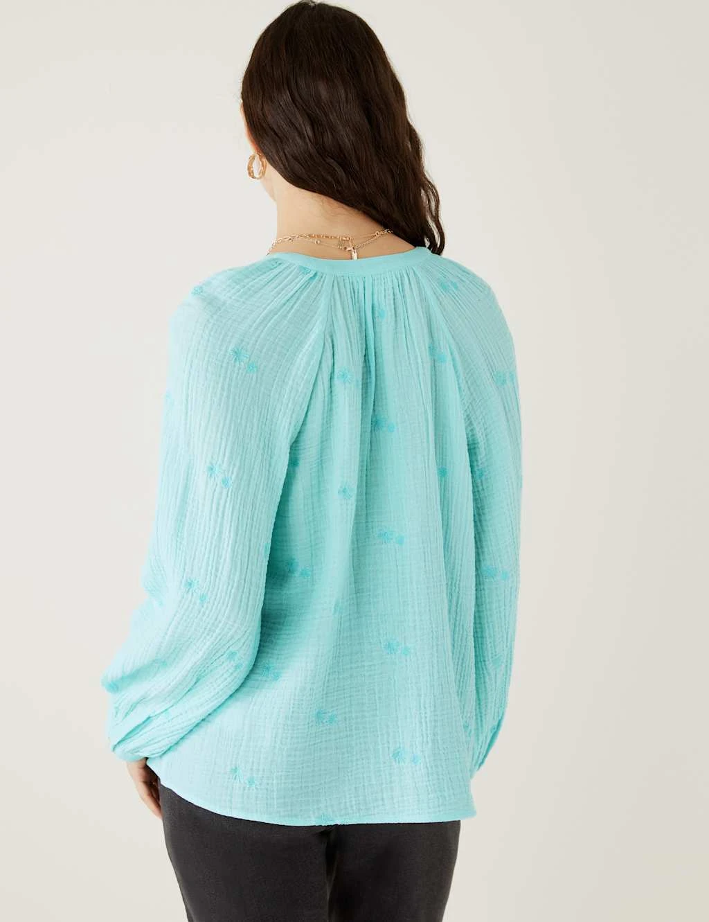 Pure Cotton Embroidered Notch Neck Blouse 5 Pure Cotton Embroidered Notch Neck Blouse - Image 5