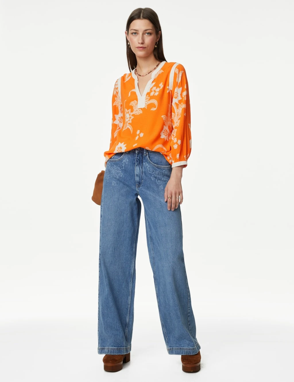 Floral Notch Neck Lace Detail Blouse 3 Floral Notch Neck Lace Detail Blouse - Image 3