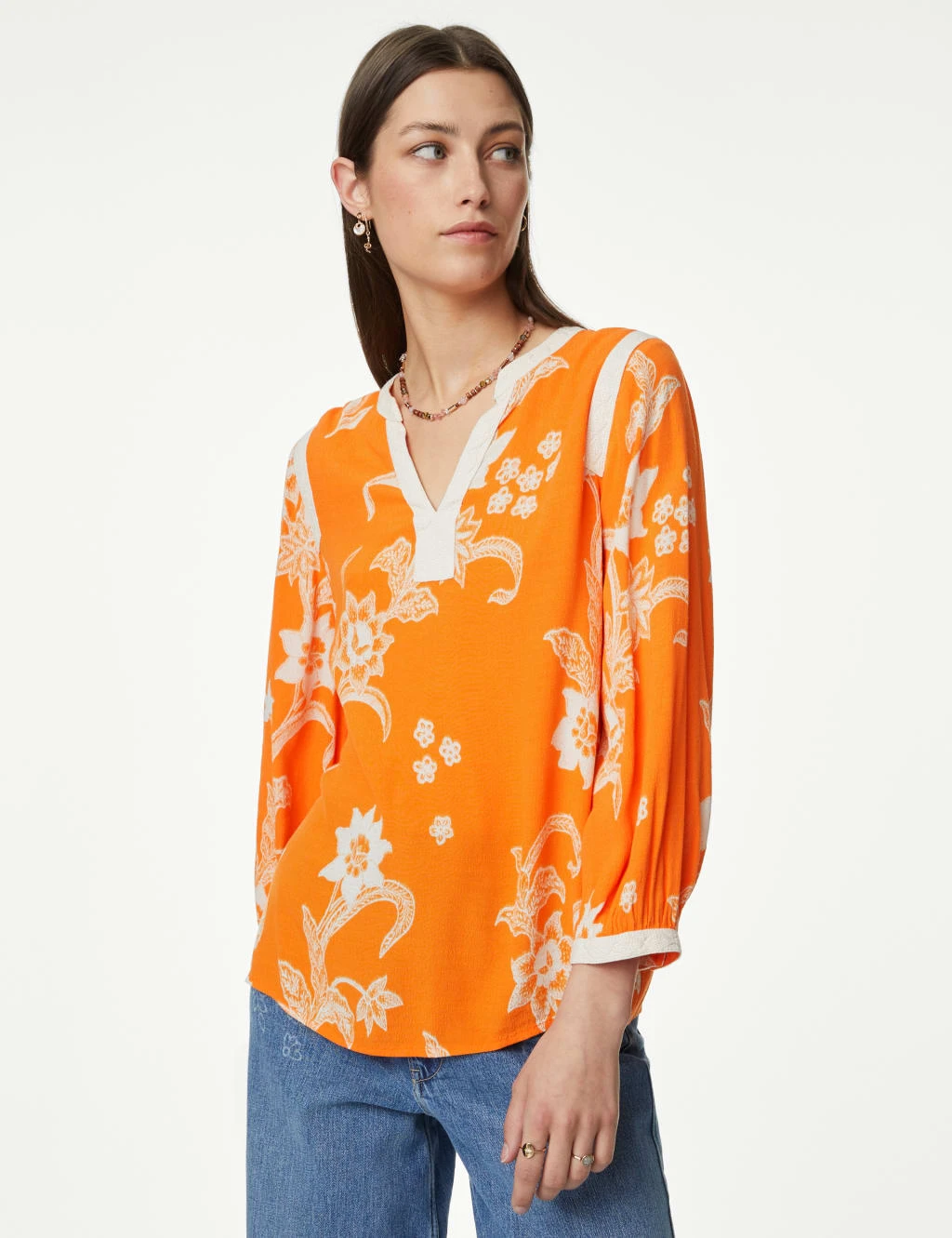 Floral Notch Neck Lace Detail Blouse 4 Floral Notch Neck Lace Detail Blouse - Image 4