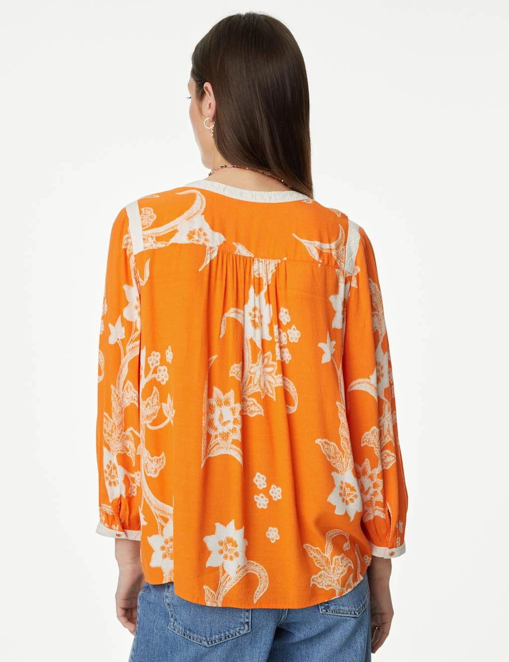 Floral Notch Neck Lace Detail Blouse 5 Floral Notch Neck Lace Detail Blouse - Image 5