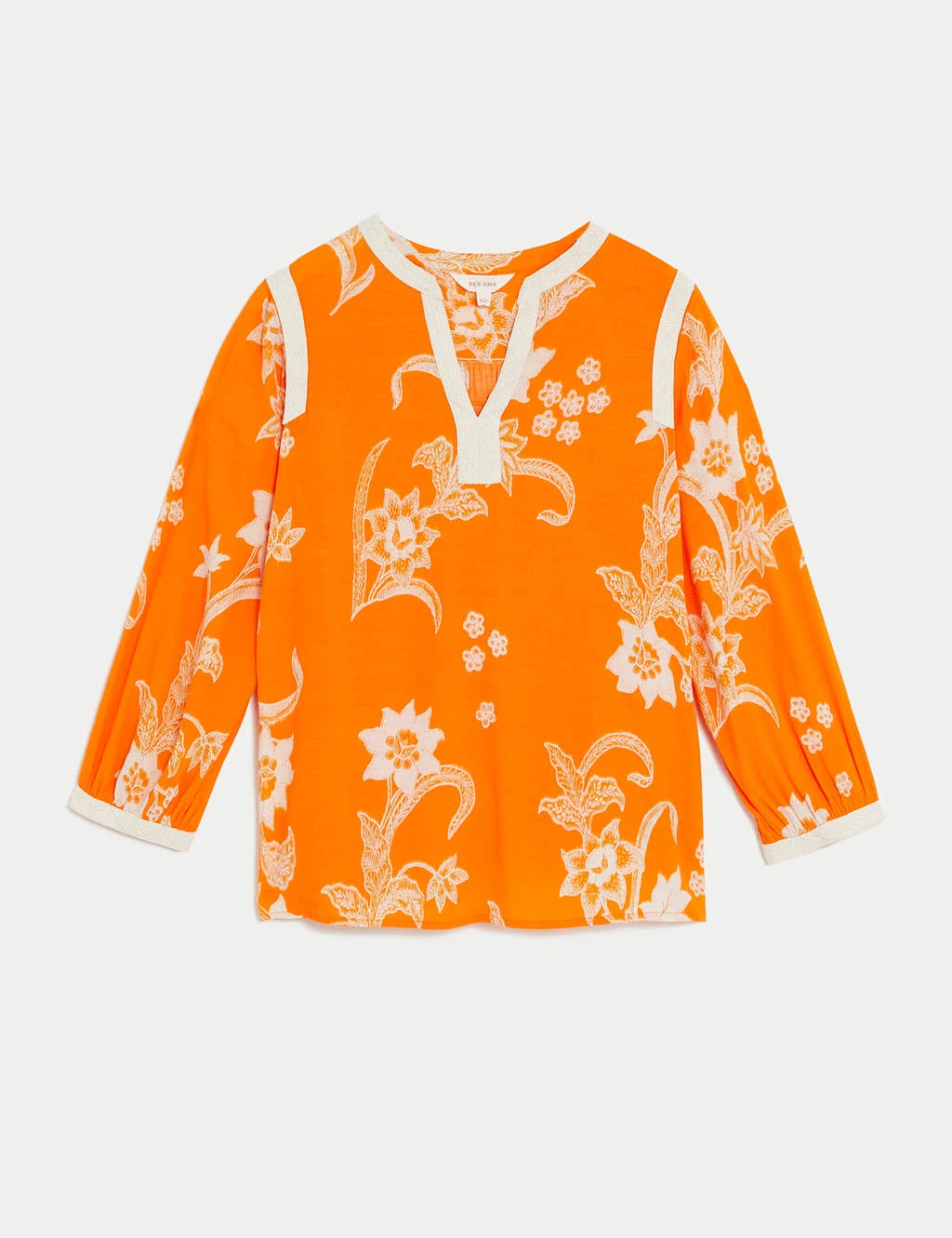 Floral Notch Neck Lace Detail Blouse 2 Floral Notch Neck Lace Detail Blouse - Image 2