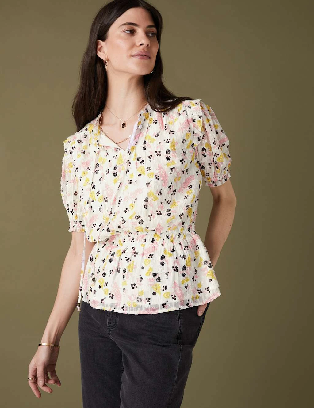 Sparkly Floral Waisted Blouse 3 Sparkly Floral Waisted Blouse - Image 3