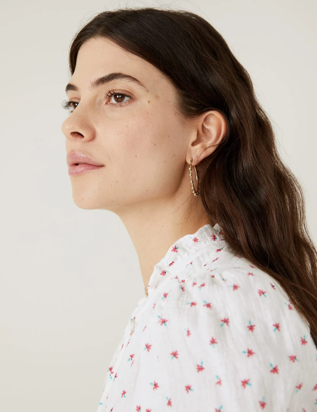 Cotton Rich Textured Floral V-Neck Blouse 1 Cotton Rich Textured Floral V-Neck Blouse