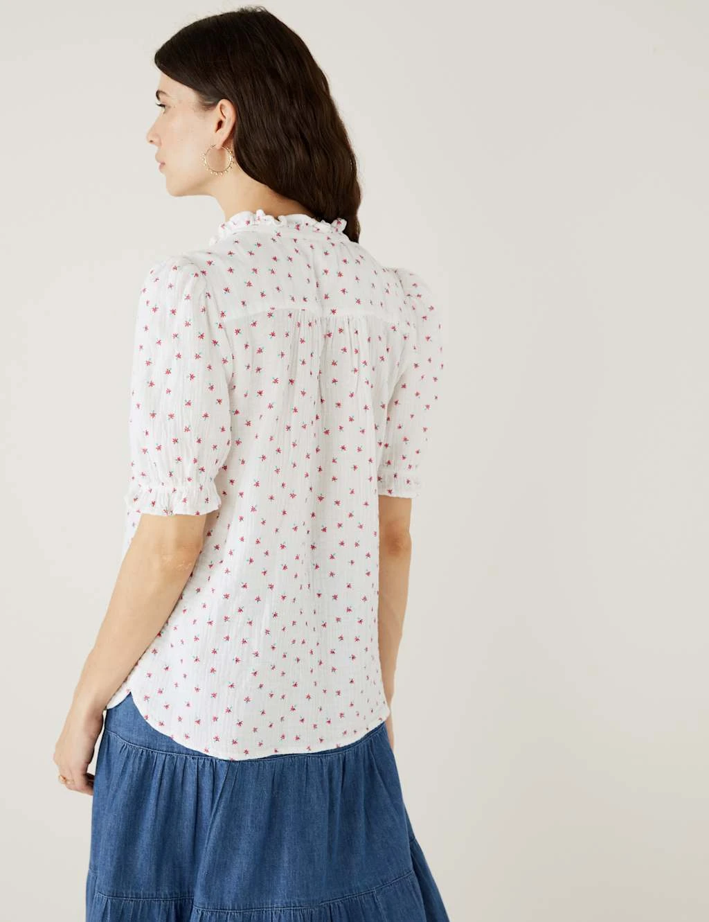 Cotton Rich Textured Floral V-Neck Blouse 4 Cotton Rich Textured Floral V-Neck Blouse - Image 4