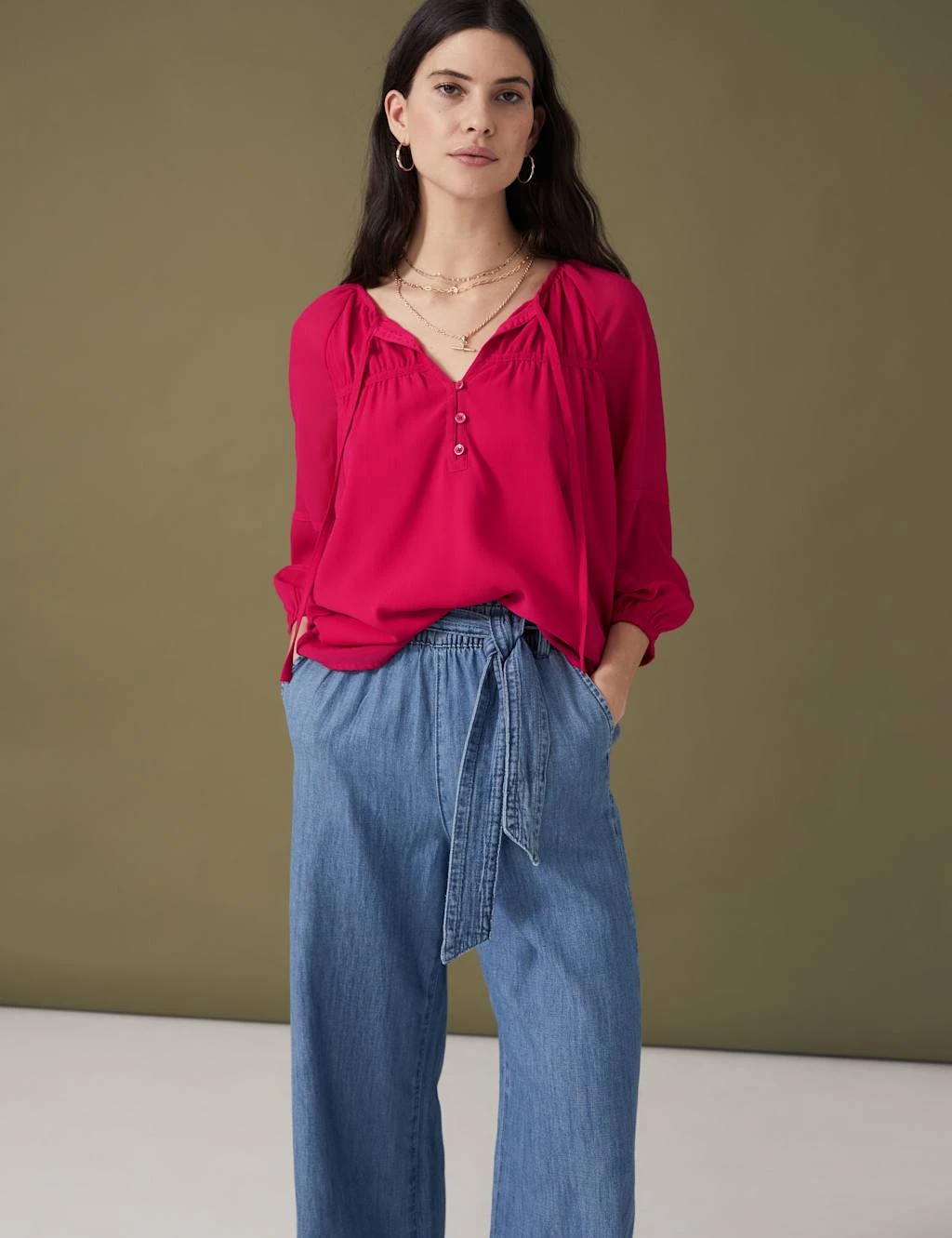 Notch Neck Button Detail Blouse 1 Notch Neck Button Detail Blouse