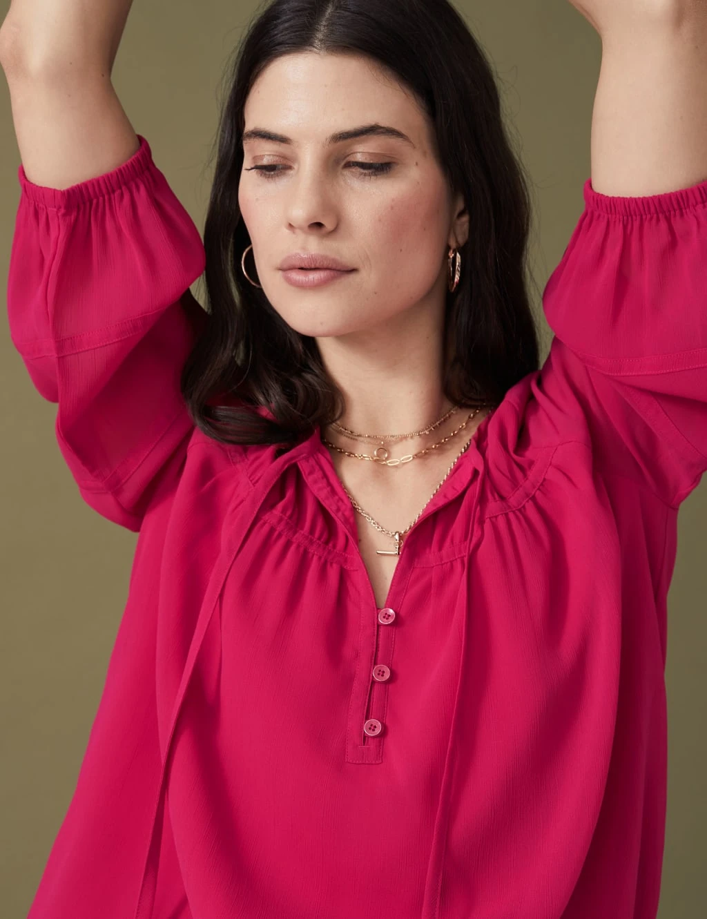 Notch Neck Button Detail Blouse 3 Notch Neck Button Detail Blouse - Image 3