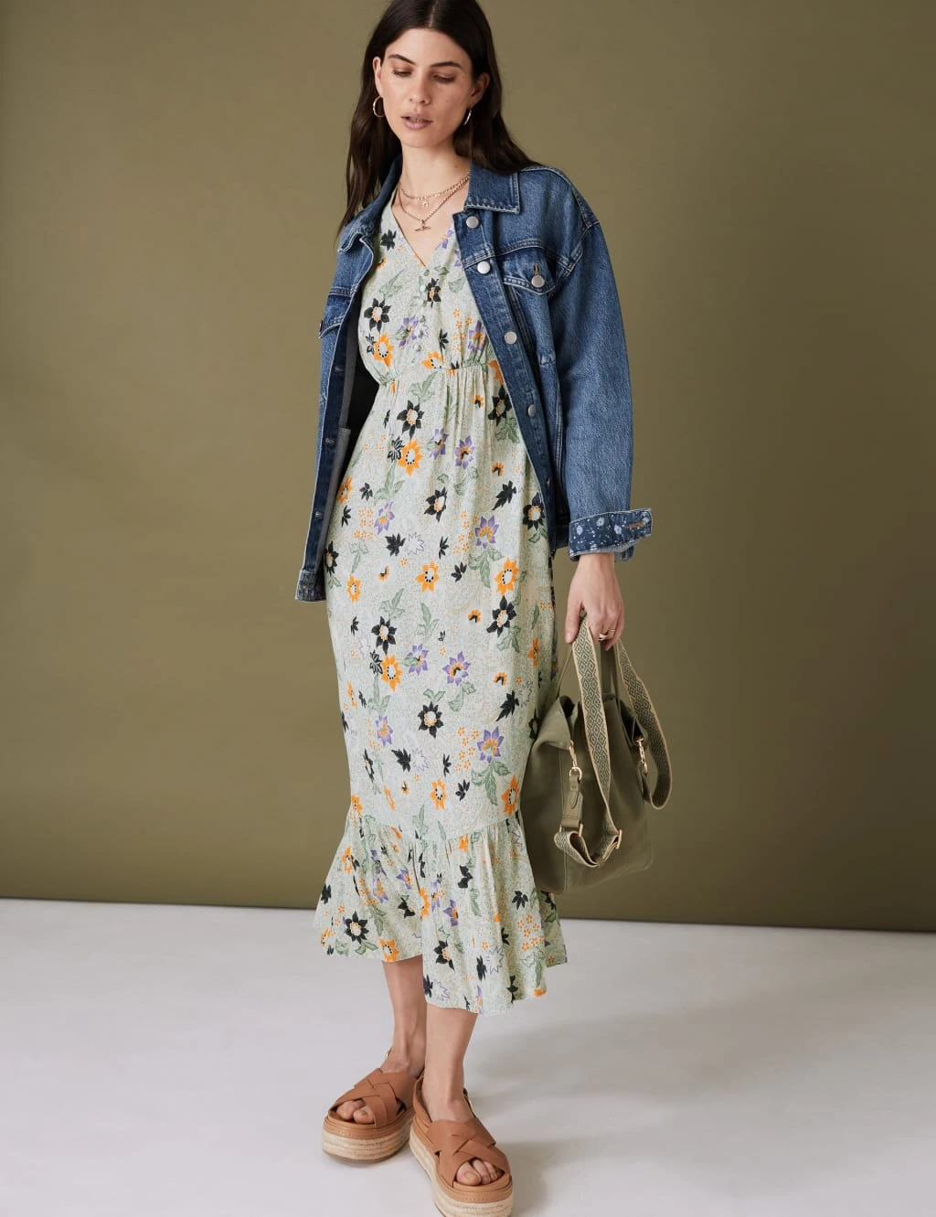 Printed V-Neck Midi Tiered Tea Dress 3 Printed V-Neck Midi Tiered Tea Dress - Image 3