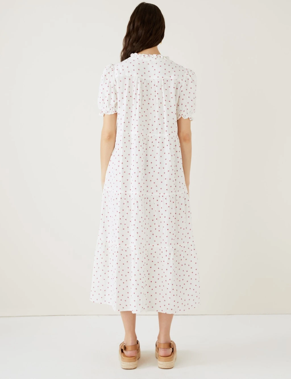 Cotton Rich Floral Tie Neck Midi Dress 6 Cotton Rich Floral Tie Neck Midi Dress - Image 6