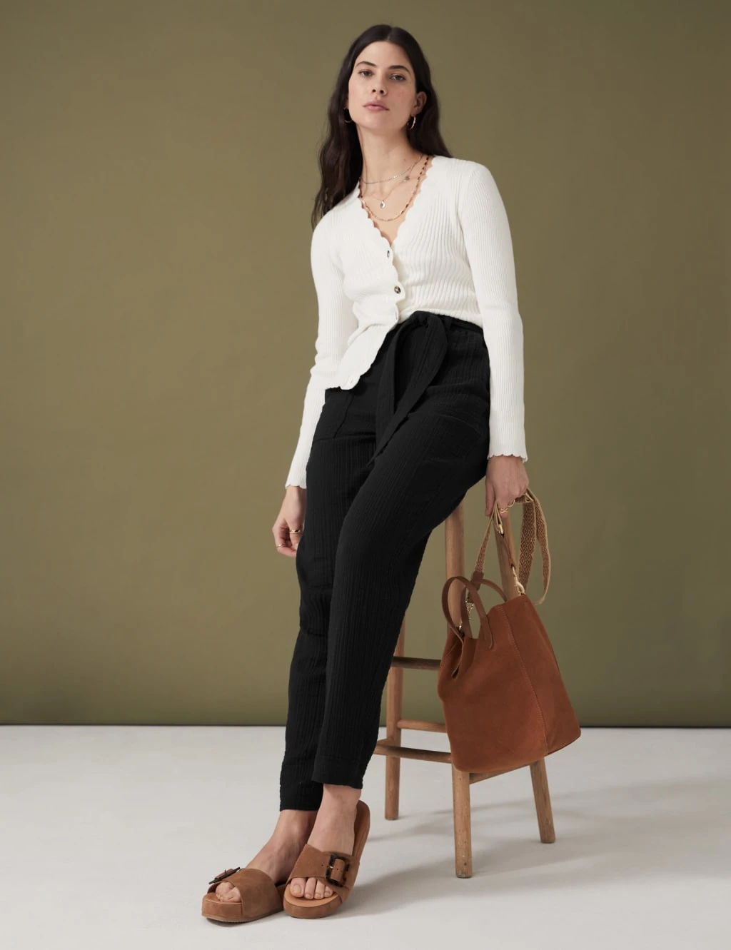 Pure Cotton Belted Tapered Trousers 1 Pure Cotton Belted Tapered Trousers