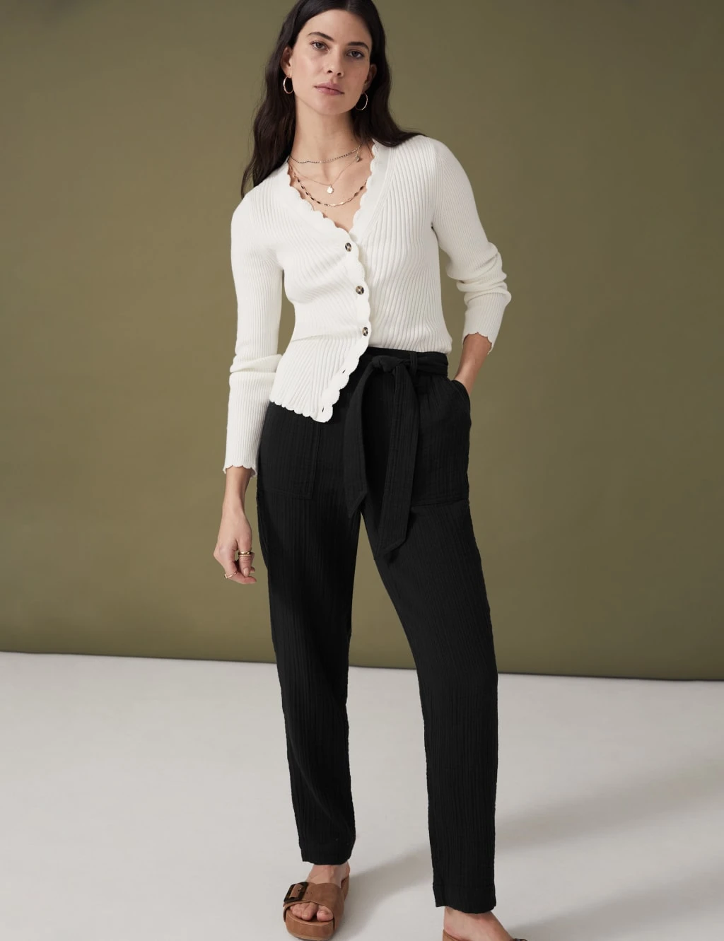 Pure Cotton Belted Tapered Trousers 3 Pure Cotton Belted Tapered Trousers - Image 3