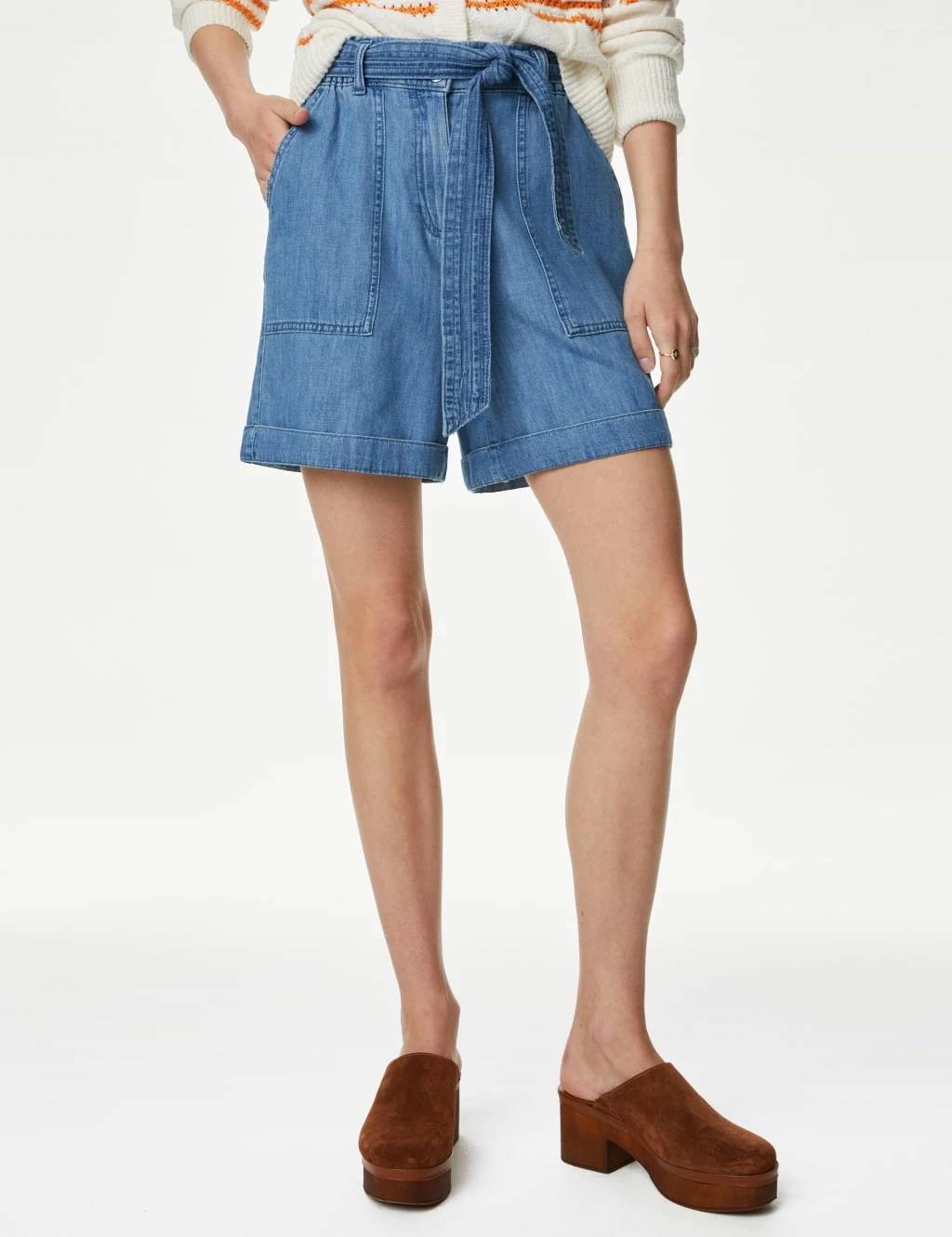 Denim High Waisted Belted Shorts 3 Denim High Waisted Belted Shorts - Image 3