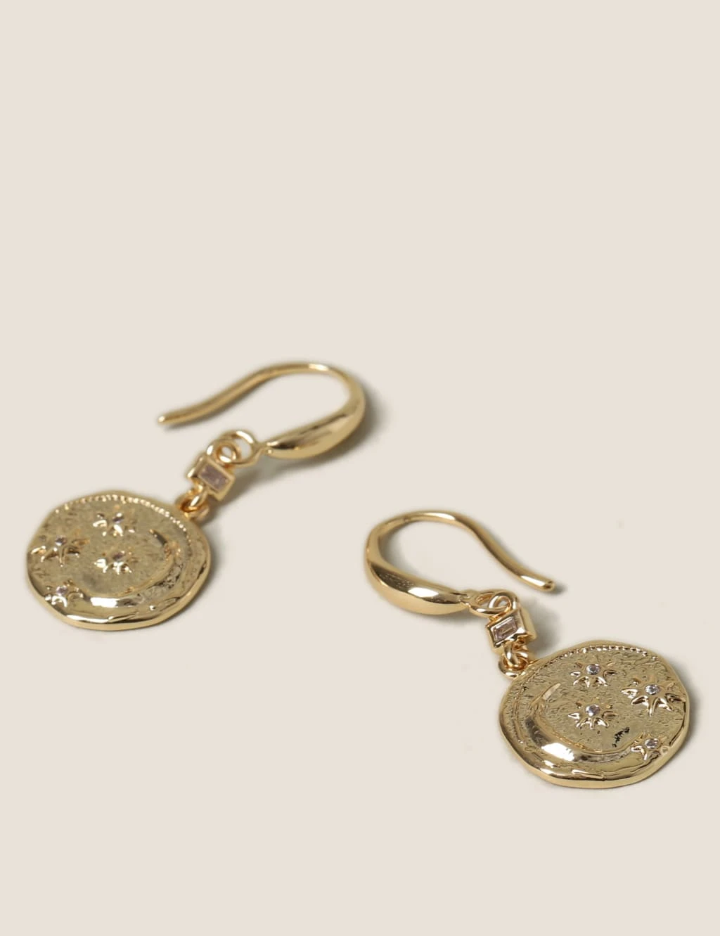 14ct Gold Plated Hammered Drop Earrings 2 14ct Gold Plated Hammered Drop Earrings - Image 2