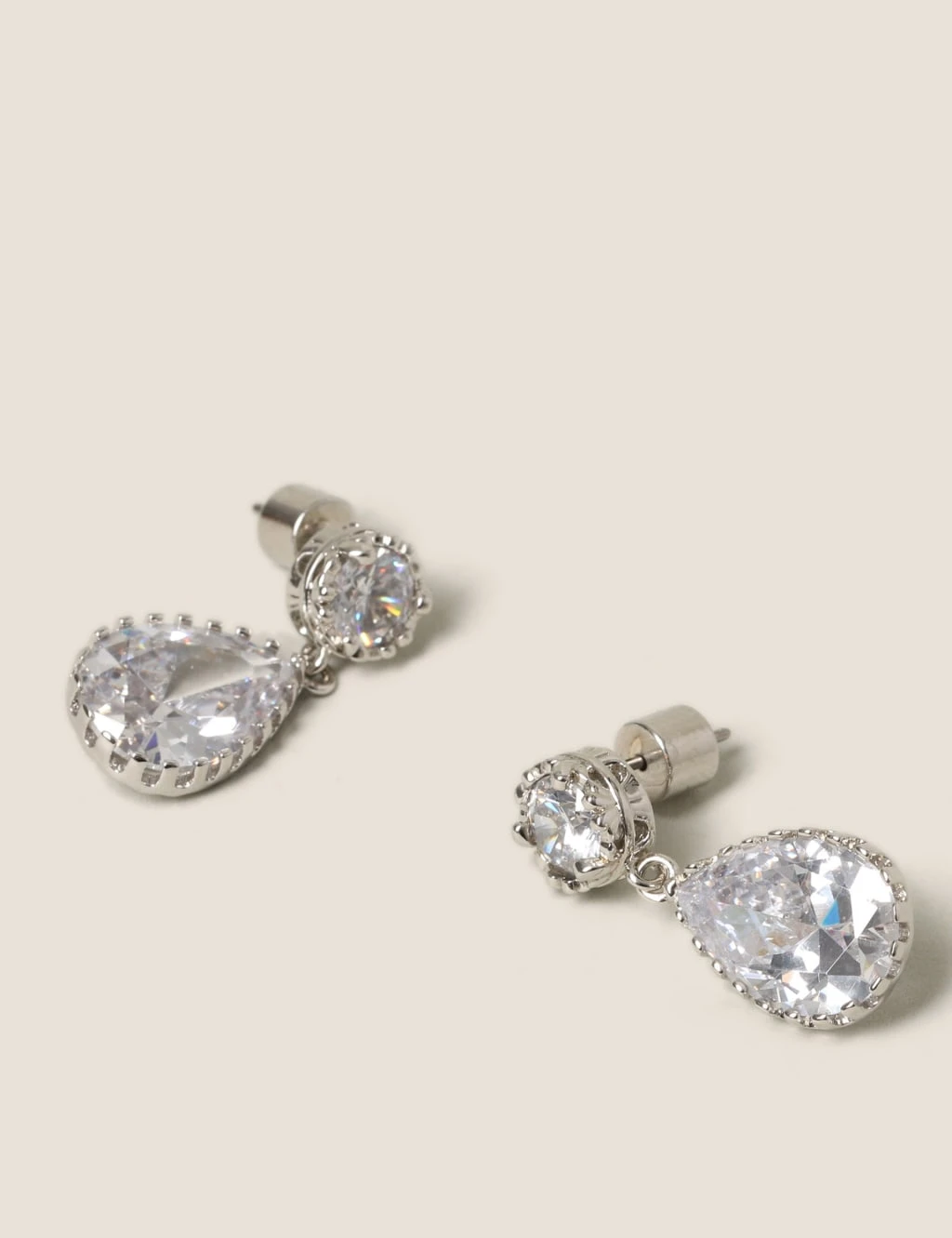 Platinum Plated Cubic Zirconia Pear Drop Earrings 2 Platinum Plated Cubic Zirconia Pear Drop Earrings - Image 2