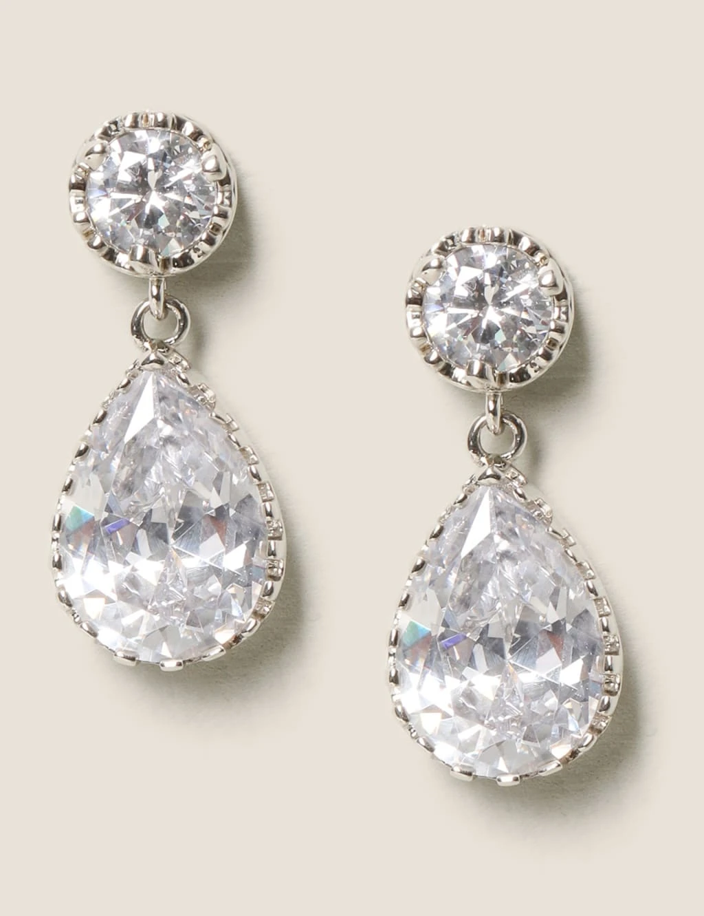 Platinum Plated Cubic Zirconia Pear Drop Earrings 1 Platinum Plated Cubic Zirconia Pear Drop Earrings