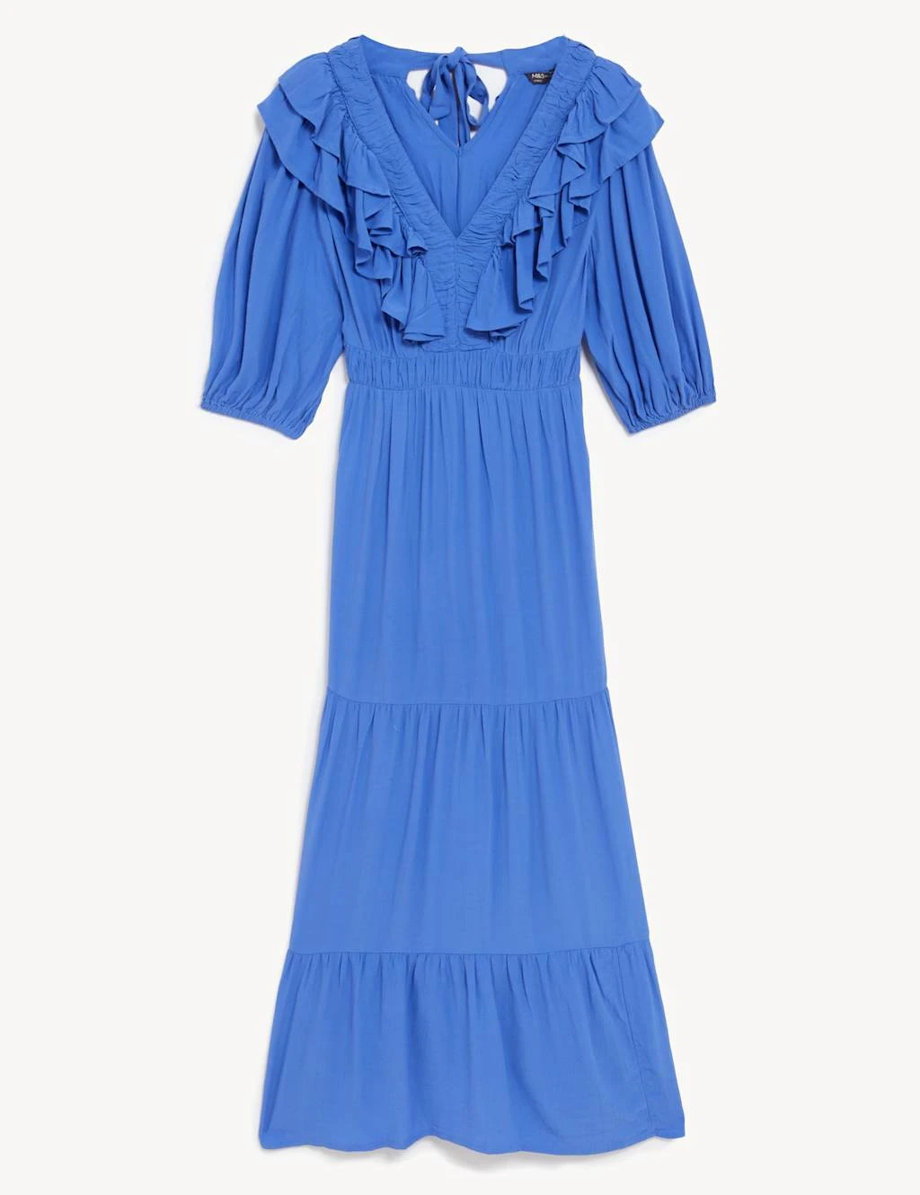 V-Neck Frill Detail Midi Waisted Dress 2 V-Neck Frill Detail Midi Waisted Dress - Image 2