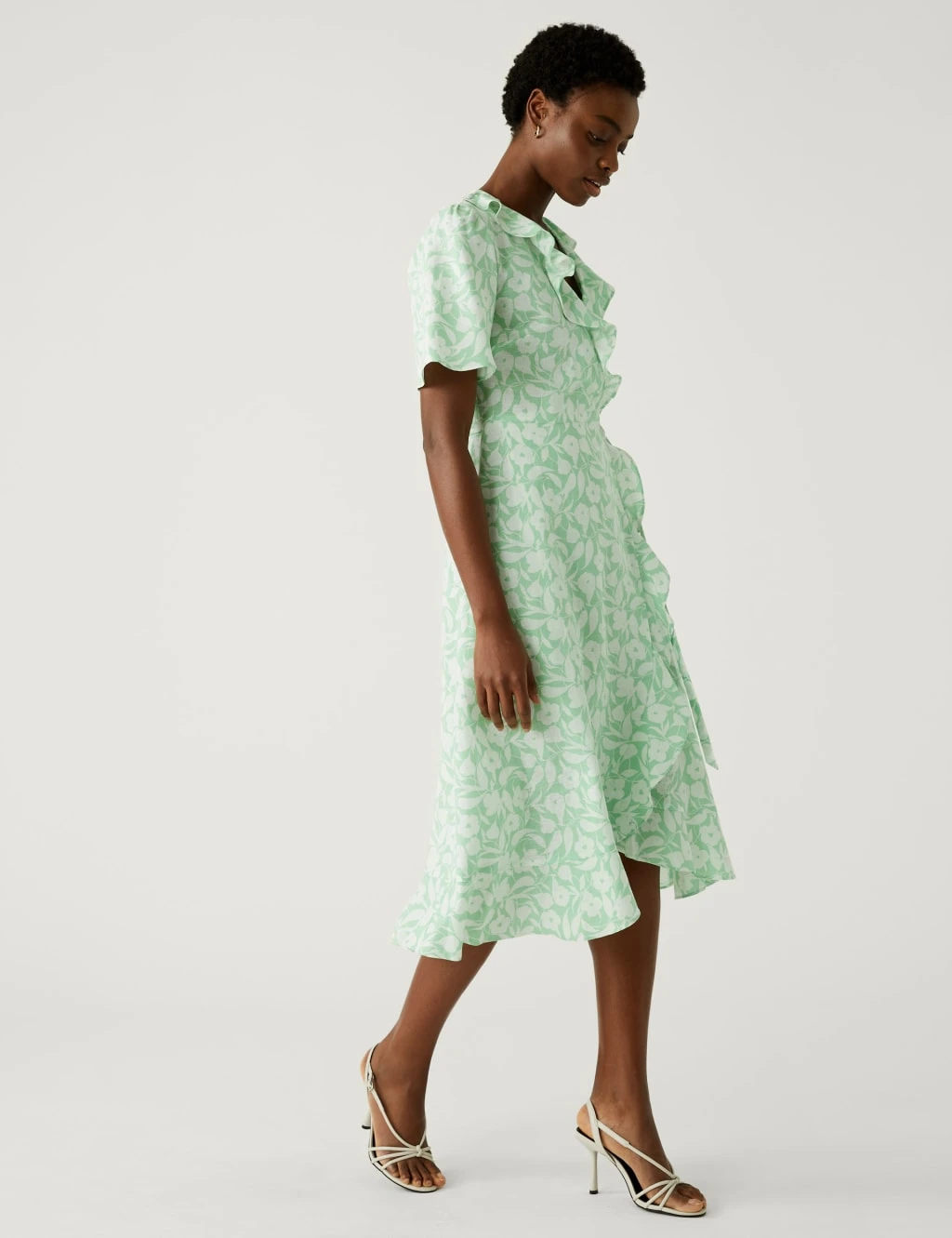 Linen Rich Floral V-Neck Midi Wrap Dress 3 Linen Rich Floral V-Neck Midi Wrap Dress - Image 3