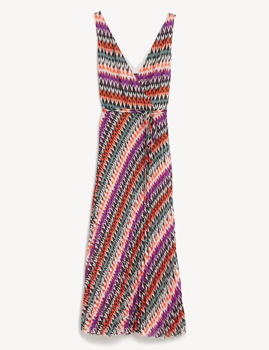 Printed V-Neck Pleated Midi Wrap Dress 2 Printed V-Neck Pleated Midi Wrap Dress - Image 2