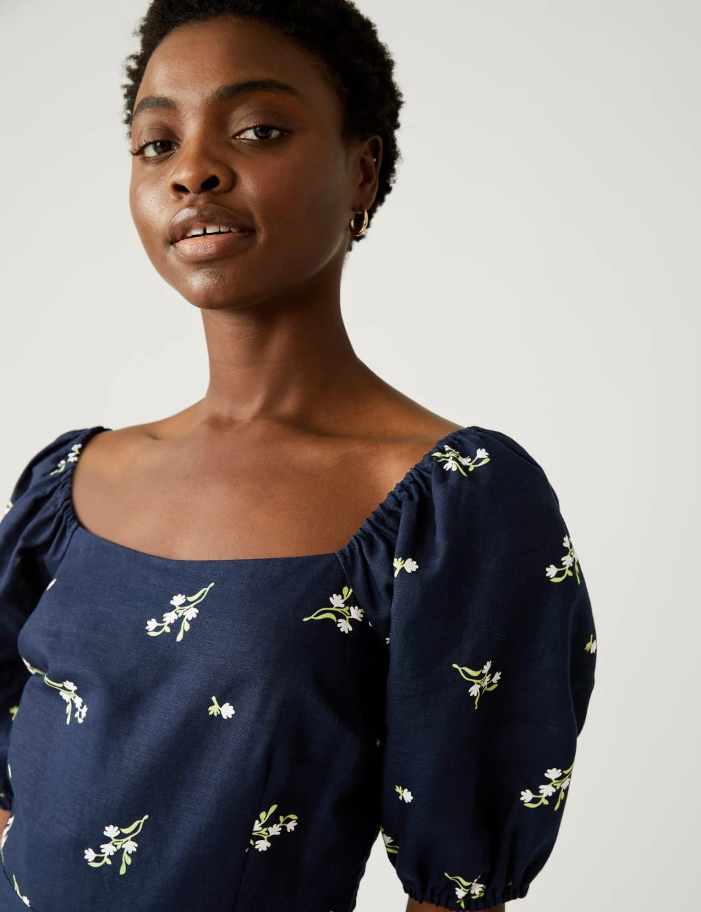 Linen Rich Floral Square Neck Midi Dress 3 Linen Rich Floral Square Neck Midi Dress - Image 3