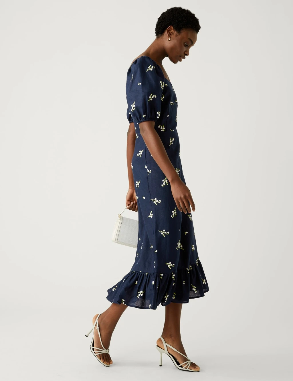 Linen Rich Floral Square Neck Midi Dress 4 Linen Rich Floral Square Neck Midi Dress - Image 4