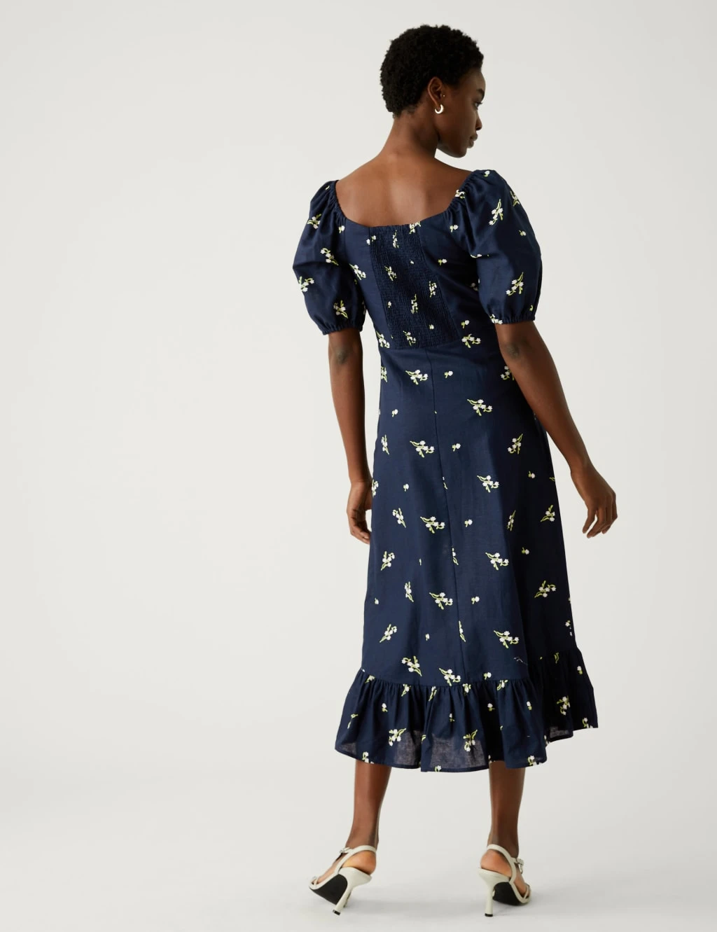 Linen Rich Floral Square Neck Midi Dress 5 Linen Rich Floral Square Neck Midi Dress - Image 5