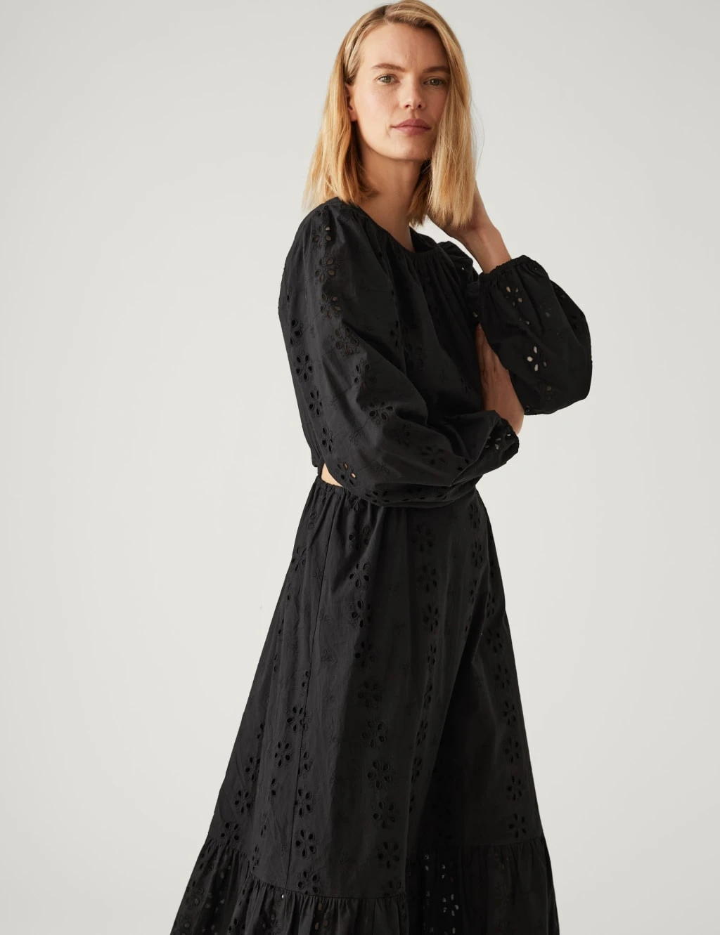 Pure Cotton Broderie Midaxi Waisted Dress 4 Pure Cotton Broderie Midaxi Waisted Dress - Image 4