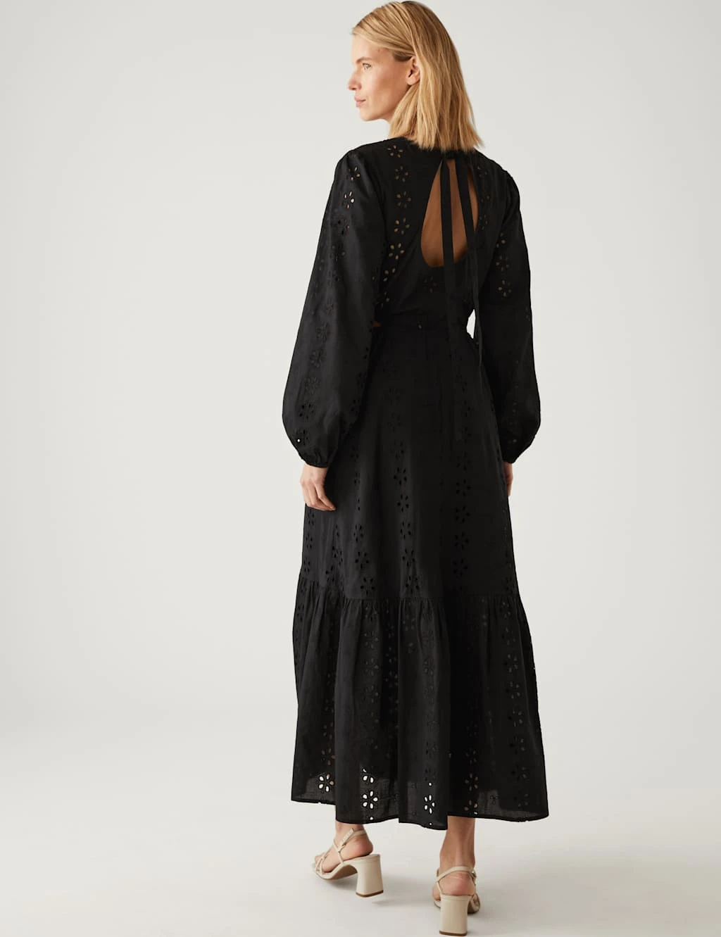 Pure Cotton Broderie Midaxi Waisted Dress 6 Pure Cotton Broderie Midaxi Waisted Dress - Image 6