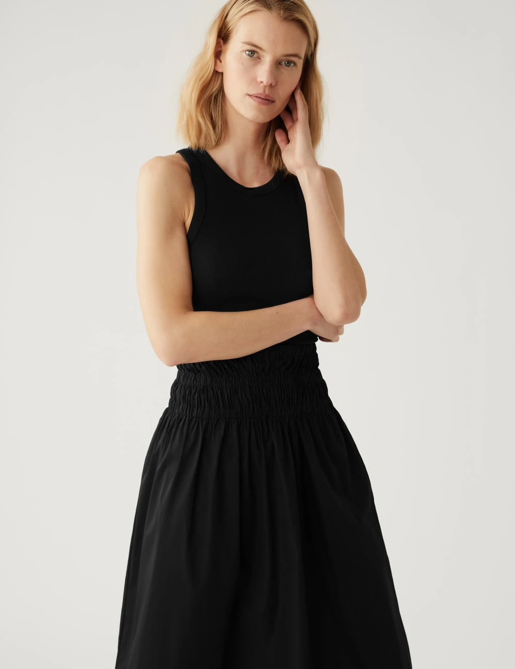 Pure Cotton Shirred Midaxi Skater Skirt 4 Pure Cotton Shirred Midaxi Skater Skirt - Image 4