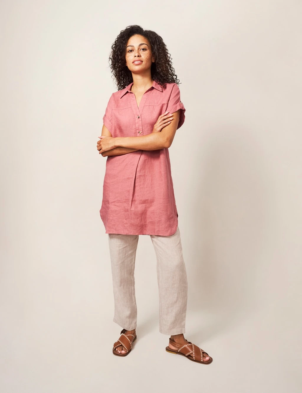 WHITE STUFF Pure Linen Collared Relaxed Tunic 1 WHITE STUFF Pure Linen Collared Relaxed Tunic