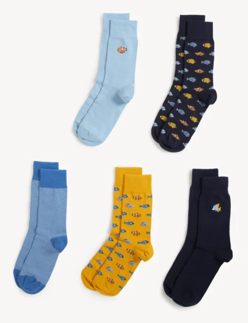 5pk Cool & Fresh™ Fish Cotton Rich Socks