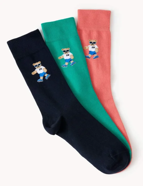 3pk Spencer Bear Graphic Cotton Rich Socks