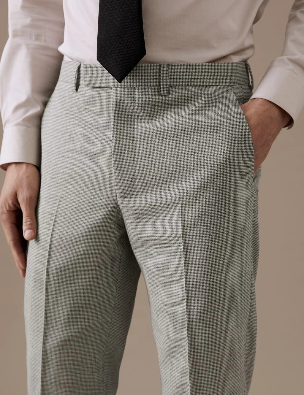 Tailored Fit Pure Wool Puppytooth Suit Trousers 4 Tailored Fit Pure Wool Puppytooth Suit Trousers - Image 4