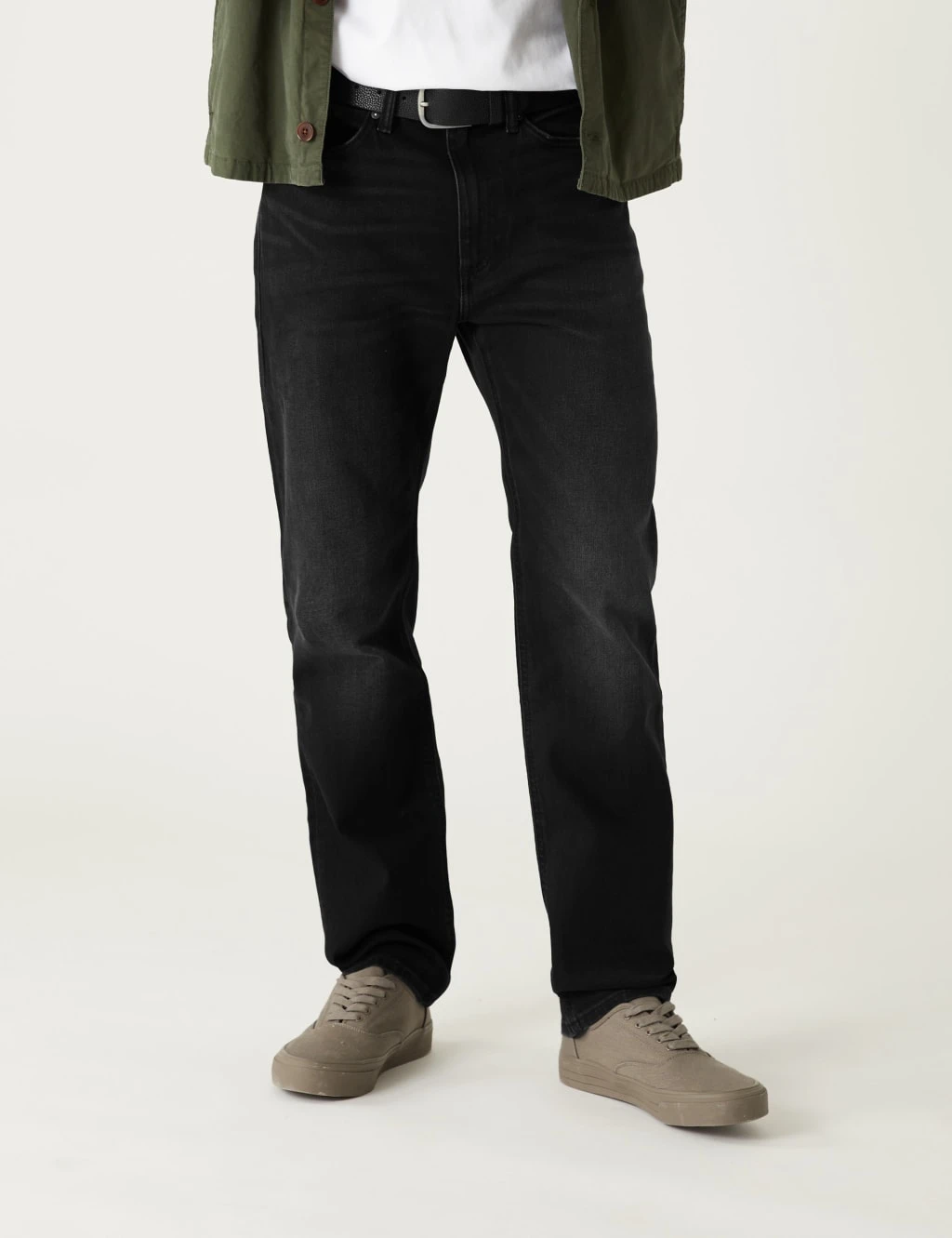 Straight Fit Belted Stretch Jeans 3 Straight Fit Belted Stretch Jeans - Image 3