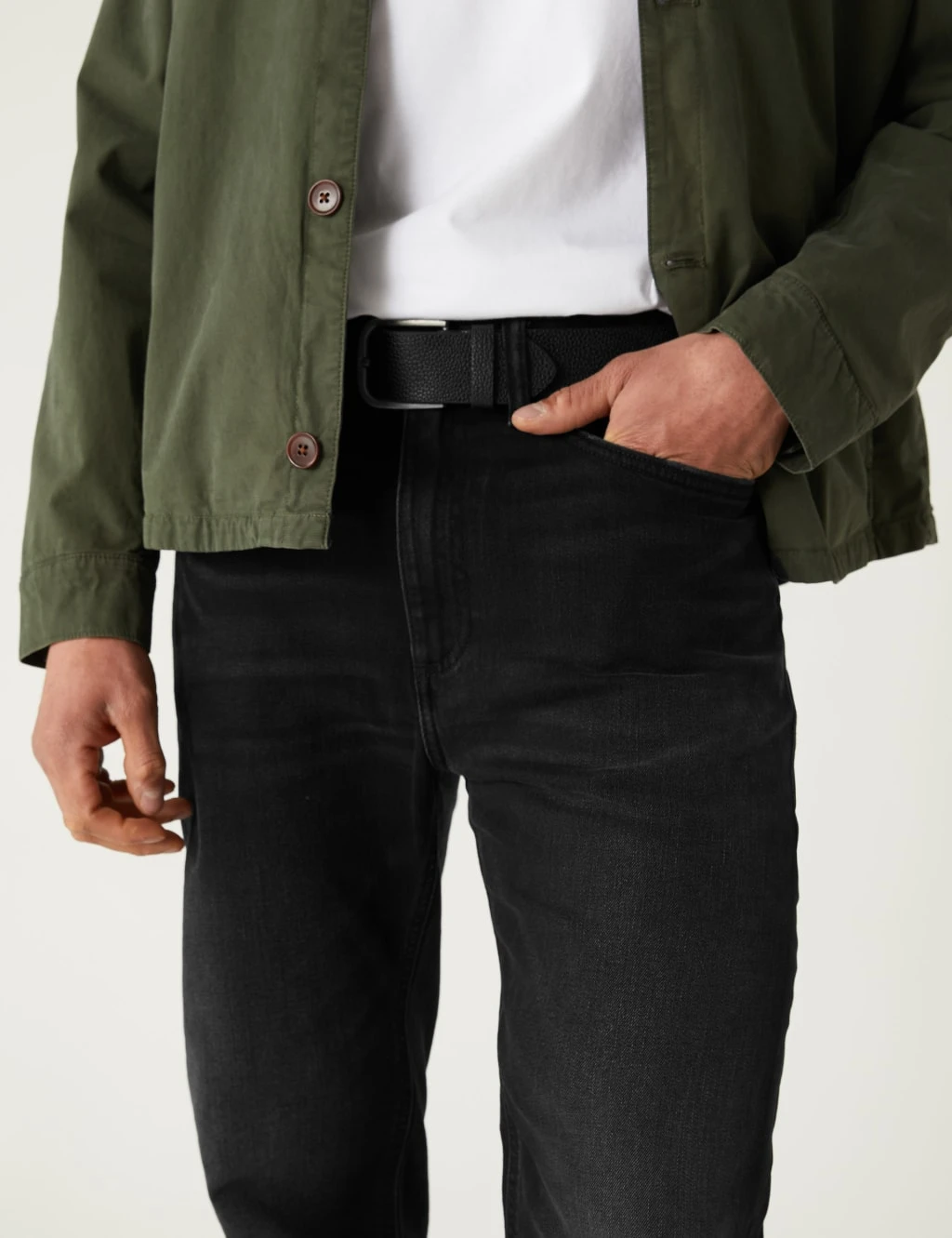 Straight Fit Belted Stretch Jeans 4 Straight Fit Belted Stretch Jeans - Image 4