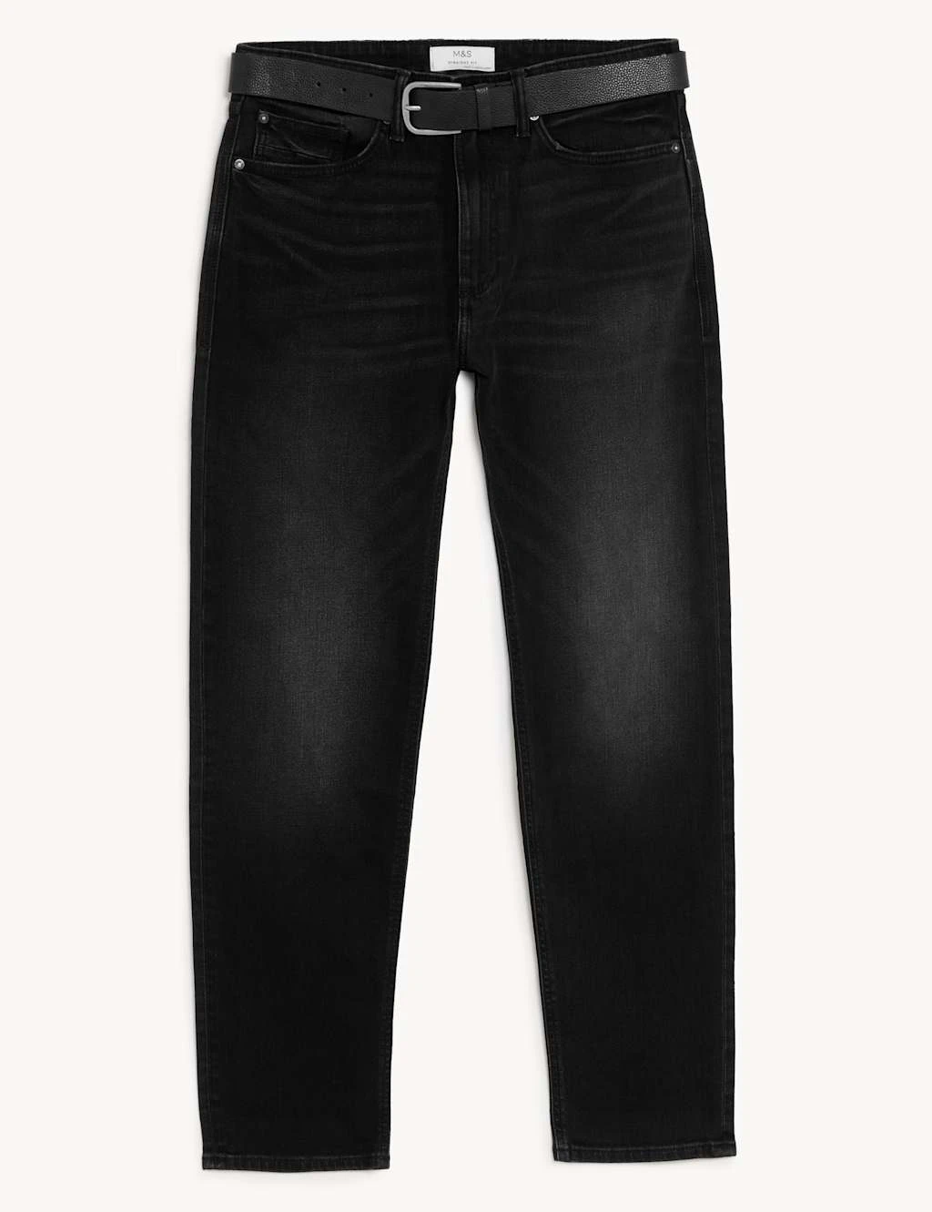 Straight Fit Belted Stretch Jeans 2 Straight Fit Belted Stretch Jeans - Image 2