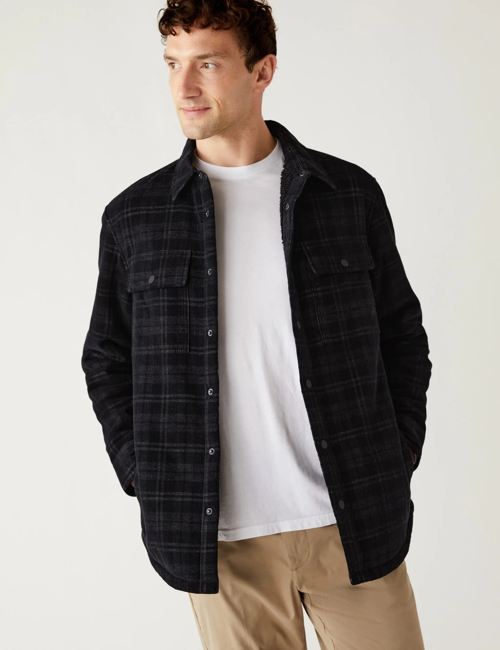 Cotton Blend Corduroy Borg Lined Check Shacket 1 Cotton Blend Corduroy Borg Lined Check Shacket