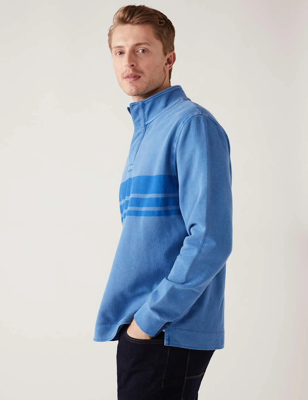 Pure Cotton Striped Funnel Neck Rugby Shirt 1 Pure Cotton Striped Funnel Neck Rugby Shirt