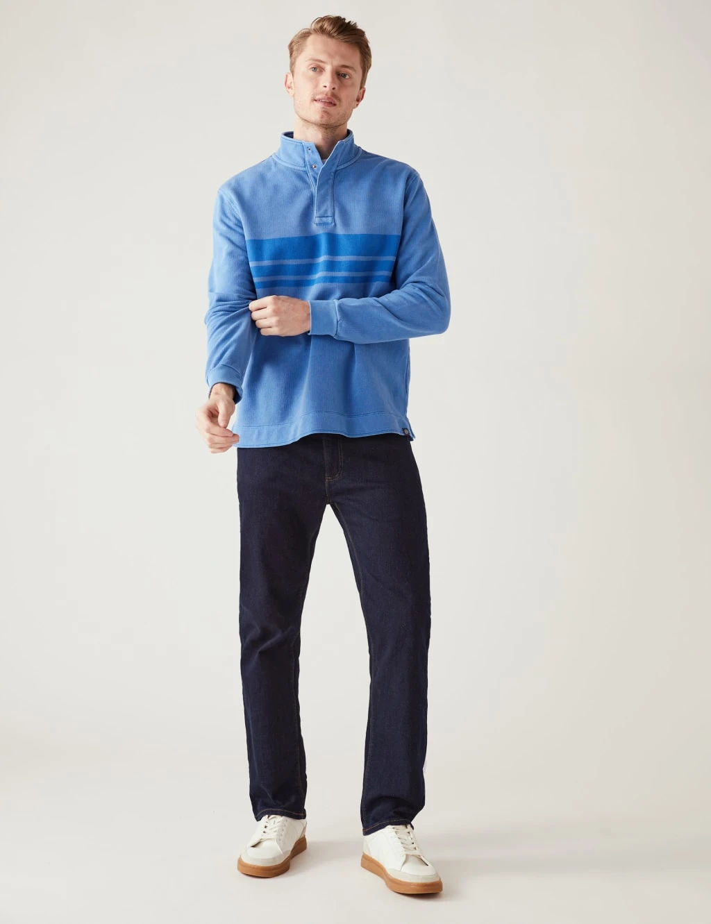 Pure Cotton Striped Funnel Neck Rugby Shirt 3 Pure Cotton Striped Funnel Neck Rugby Shirt - Image 3