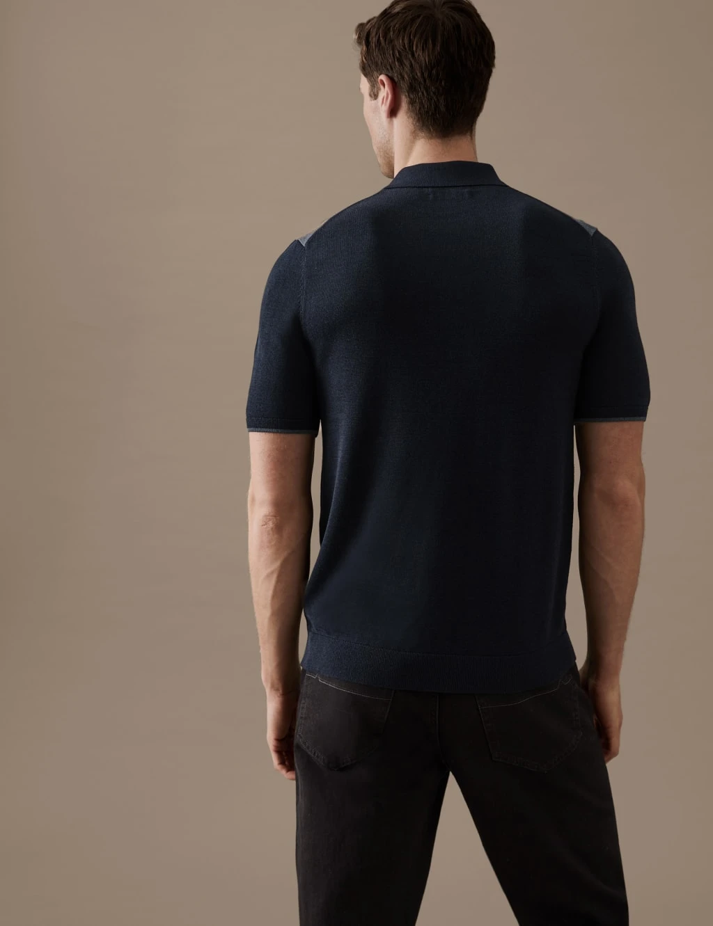 Cotton Blend Colour Block Knitted Polo Shirt 4 Cotton Blend Colour Block Knitted Polo Shirt - Image 4
