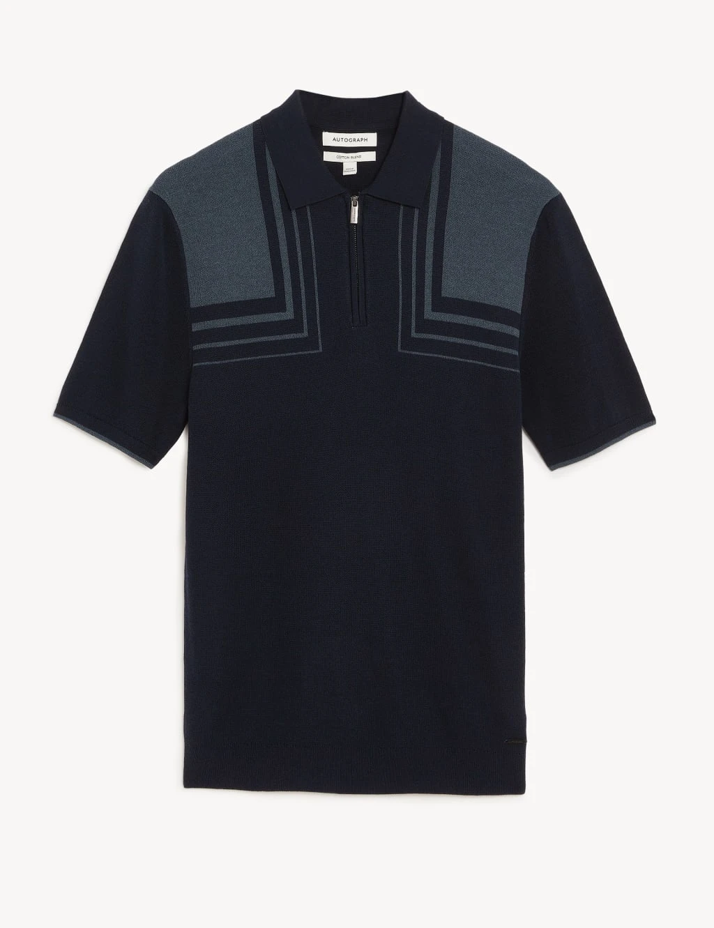Cotton Blend Colour Block Knitted Polo Shirt 2 Cotton Blend Colour Block Knitted Polo Shirt - Image 2