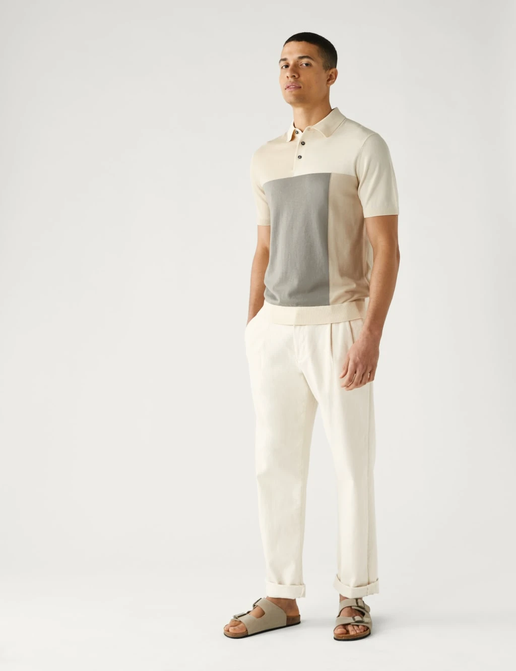 Cotton Rich Colour Block Knitted Polo Shirt 1 Cotton Rich Colour Block Knitted Polo Shirt