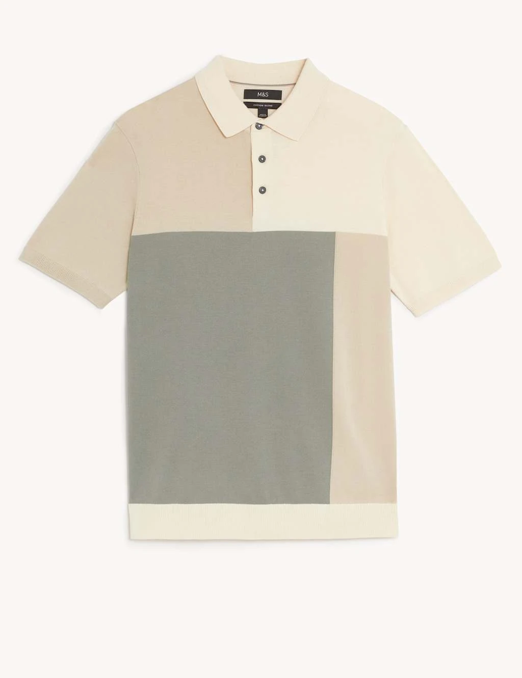 Cotton Rich Colour Block Knitted Polo Shirt 2 Cotton Rich Colour Block Knitted Polo Shirt - Image 2